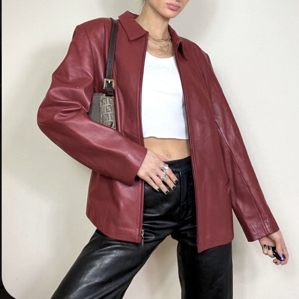 Vintage Wine Leather Jacket XL